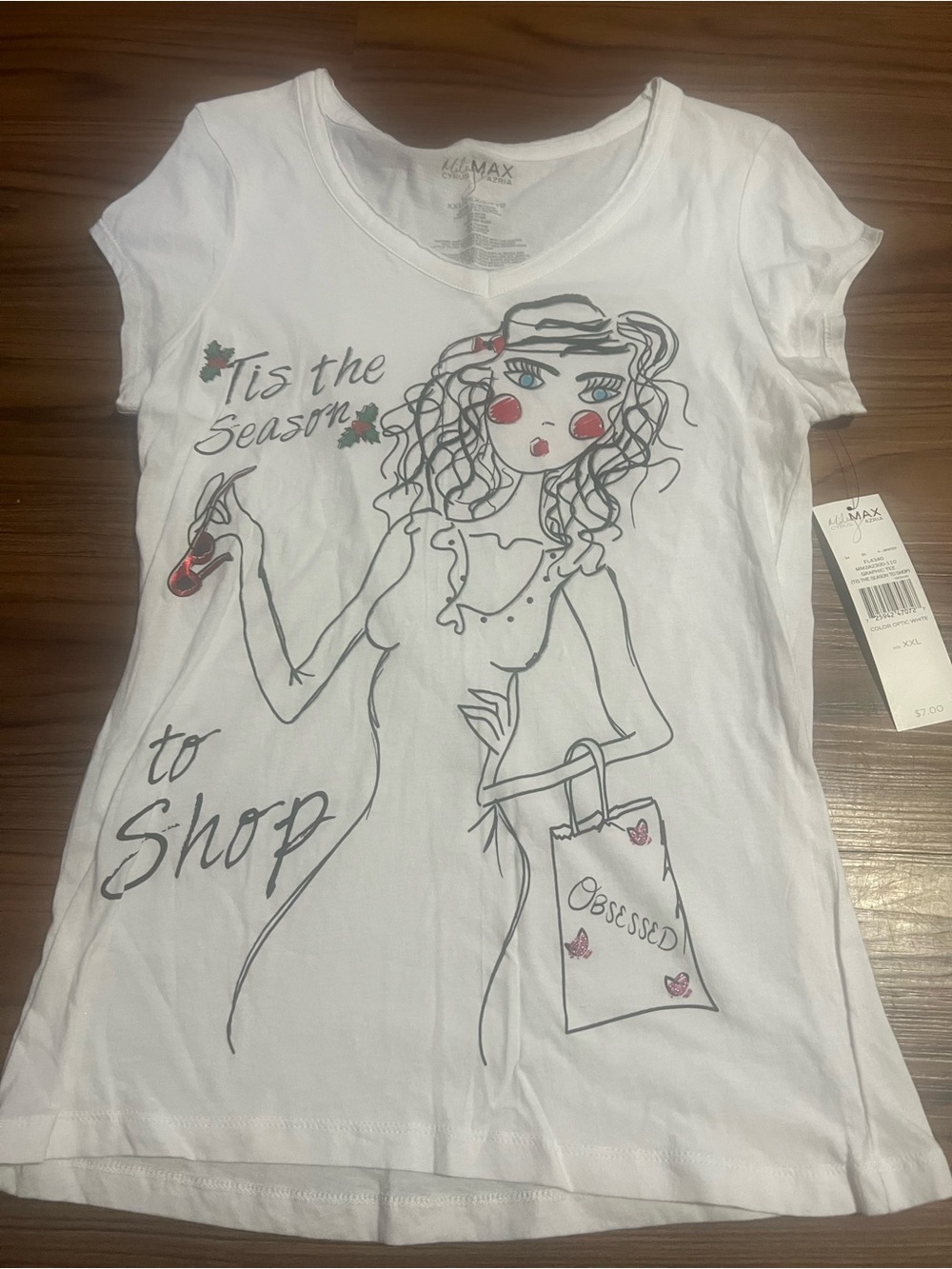 Max Studio White Graphic Holiday Shopper Tee